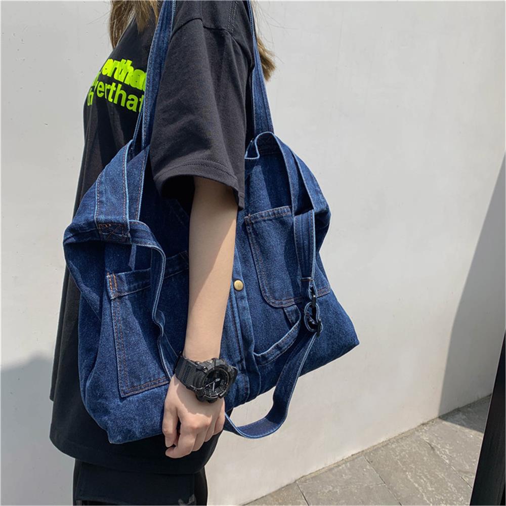Große Jean Schulter Umhängetaschen Mode Denim Schultasche Einkaufstaschen Damen Taschen Damen Handtaschen Reisetaschen