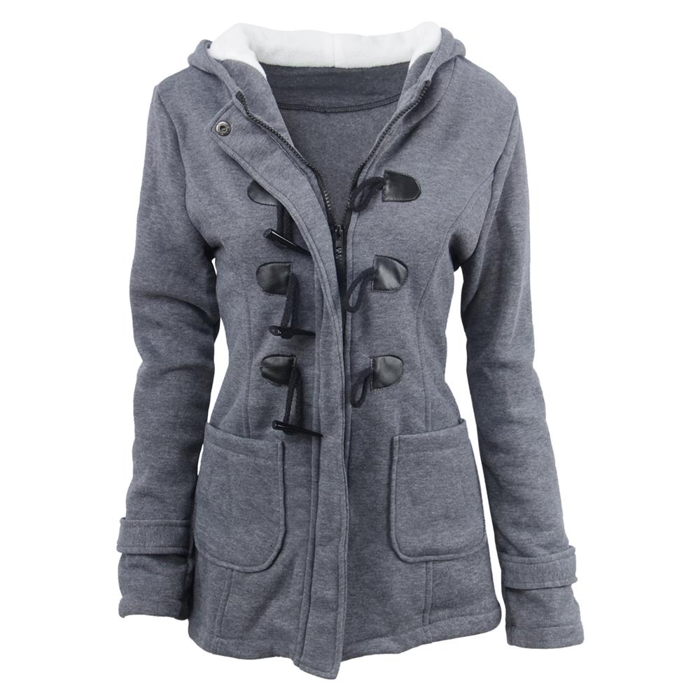 Hooded Baumwollmischung Horn Lederschnalle in der langen Mantel Jacke Baumwollcoat Frauen