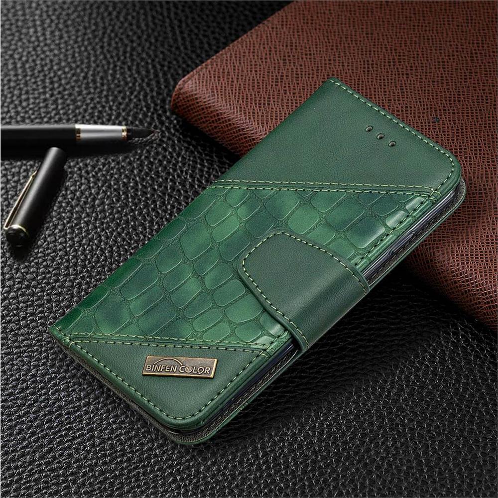 Binfen Farbe BF04 Krokodil Farbblock Stitching Leder Brieftasche Handyhülle Abdeckung