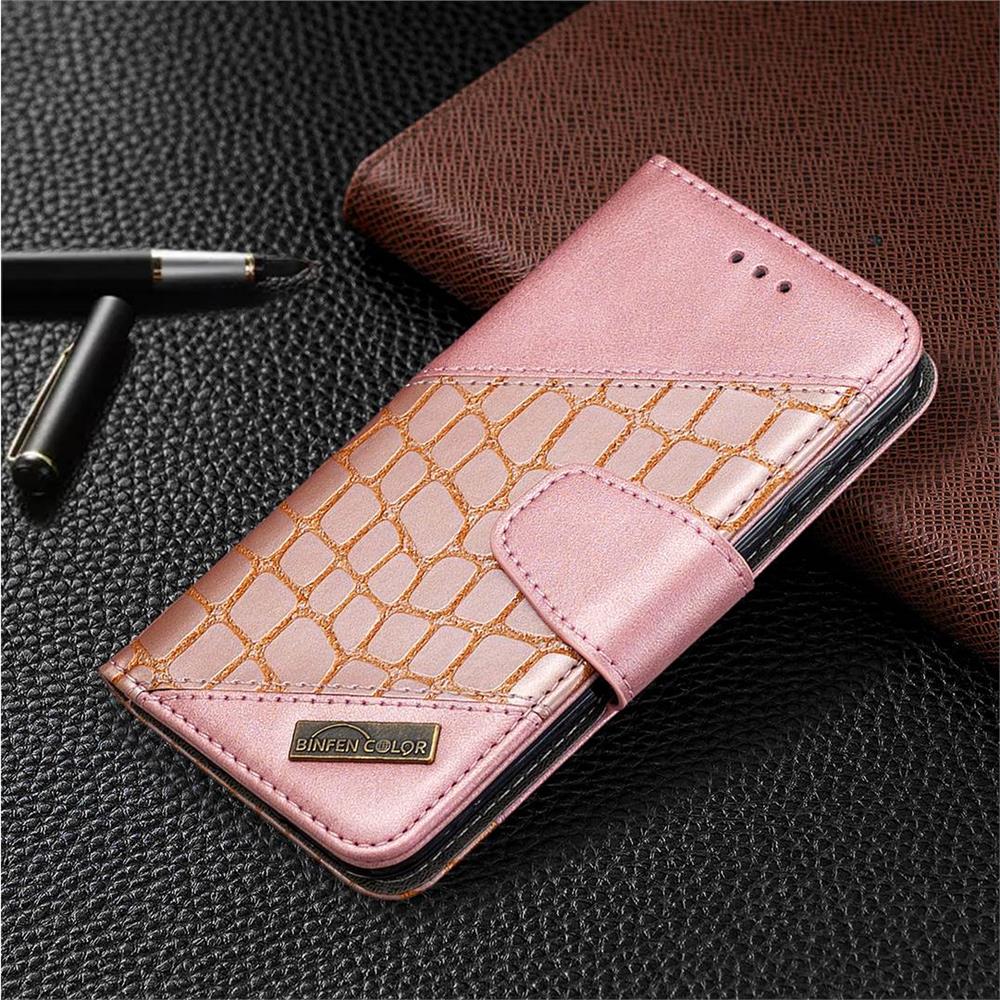 Binfen Farbe BF04 Krokodil Farbblock Stitching Leder Brieftasche Handyhülle Abdeckung