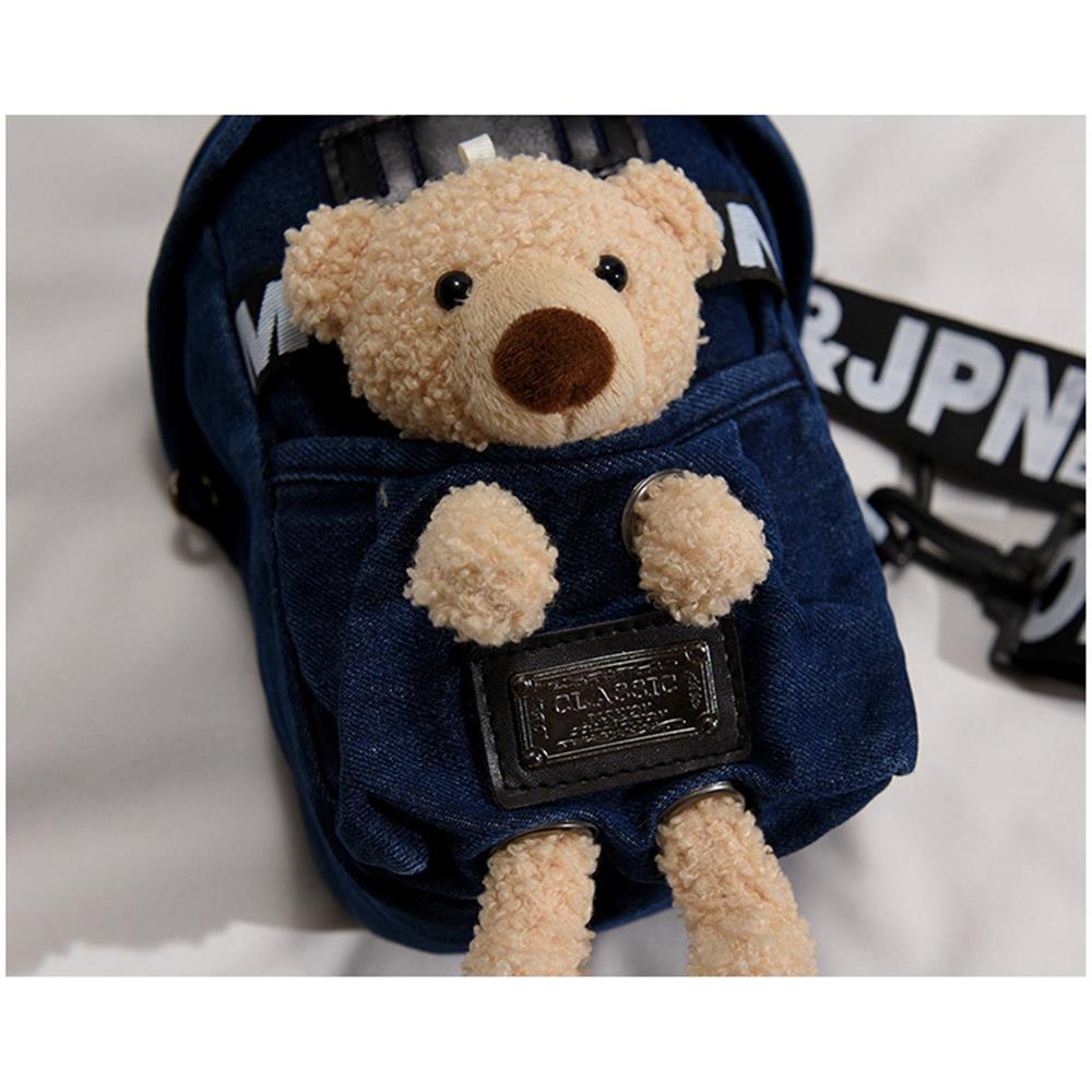 2021 Bolsos cruzados de mezclilla para mujer con colgante de juguete lindo para niñas y niños