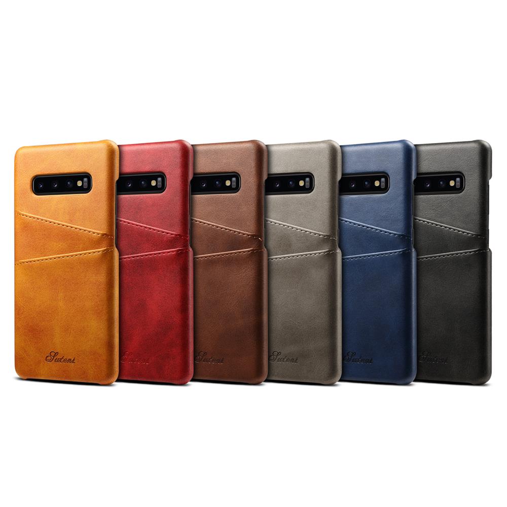 Suteni Classic Calf Leather Coated Card Slots Teléfono celular cubierta trasera caso