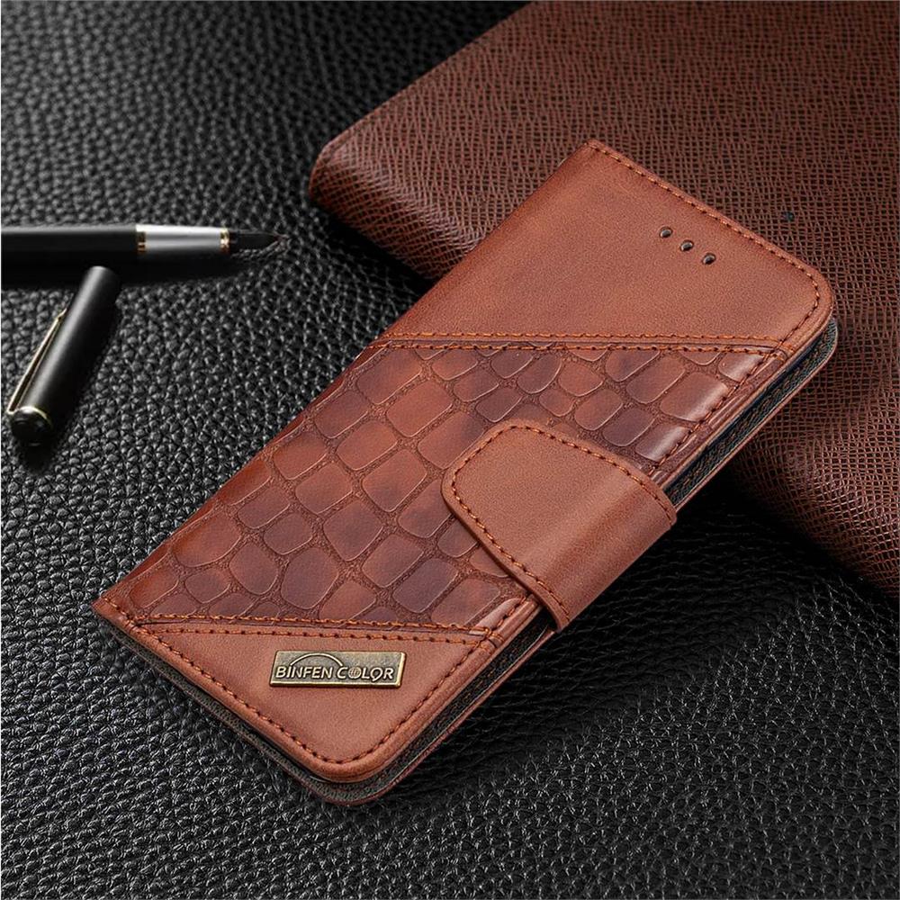 Binfen Color BF04 Cocodrilo Color Bloque Costura Cuero Billetera Funda para teléfono