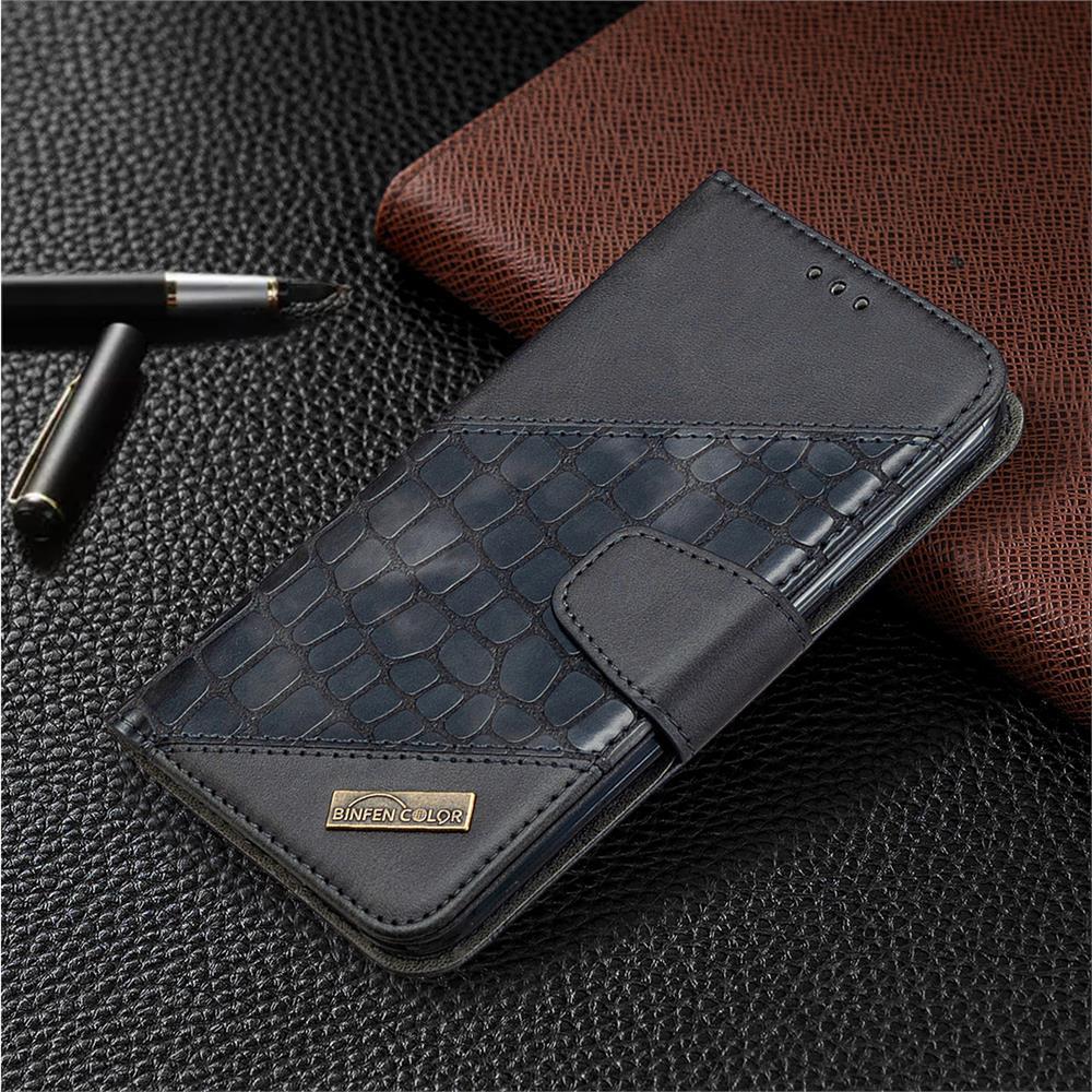 Couleur Binfen BF04 Couverture de Cas de Téléphone de Portefeuille en Cuir à Coutures de Couleur Crocodile