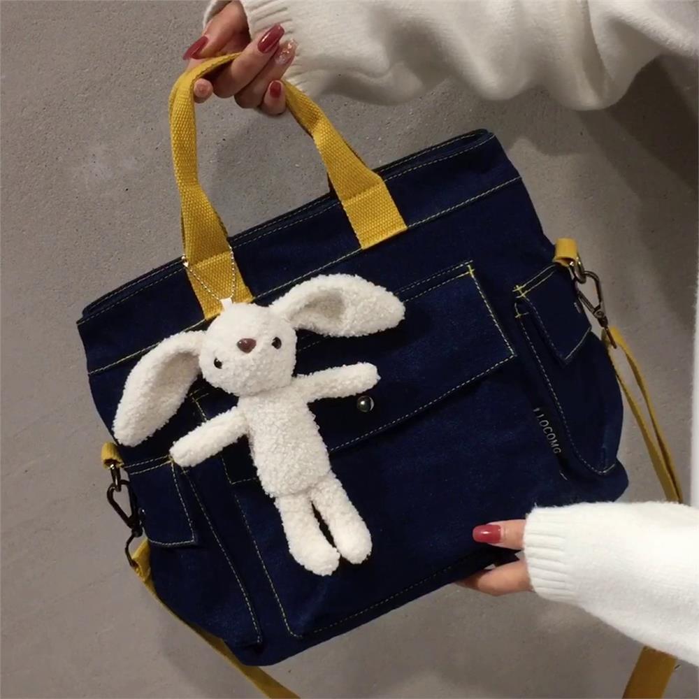 Mode cartable 2021 femmes sacs dames sacs à main grande taille Jean épaule sacs à bandoulière avec beau jouet pendentif sur pour les filles