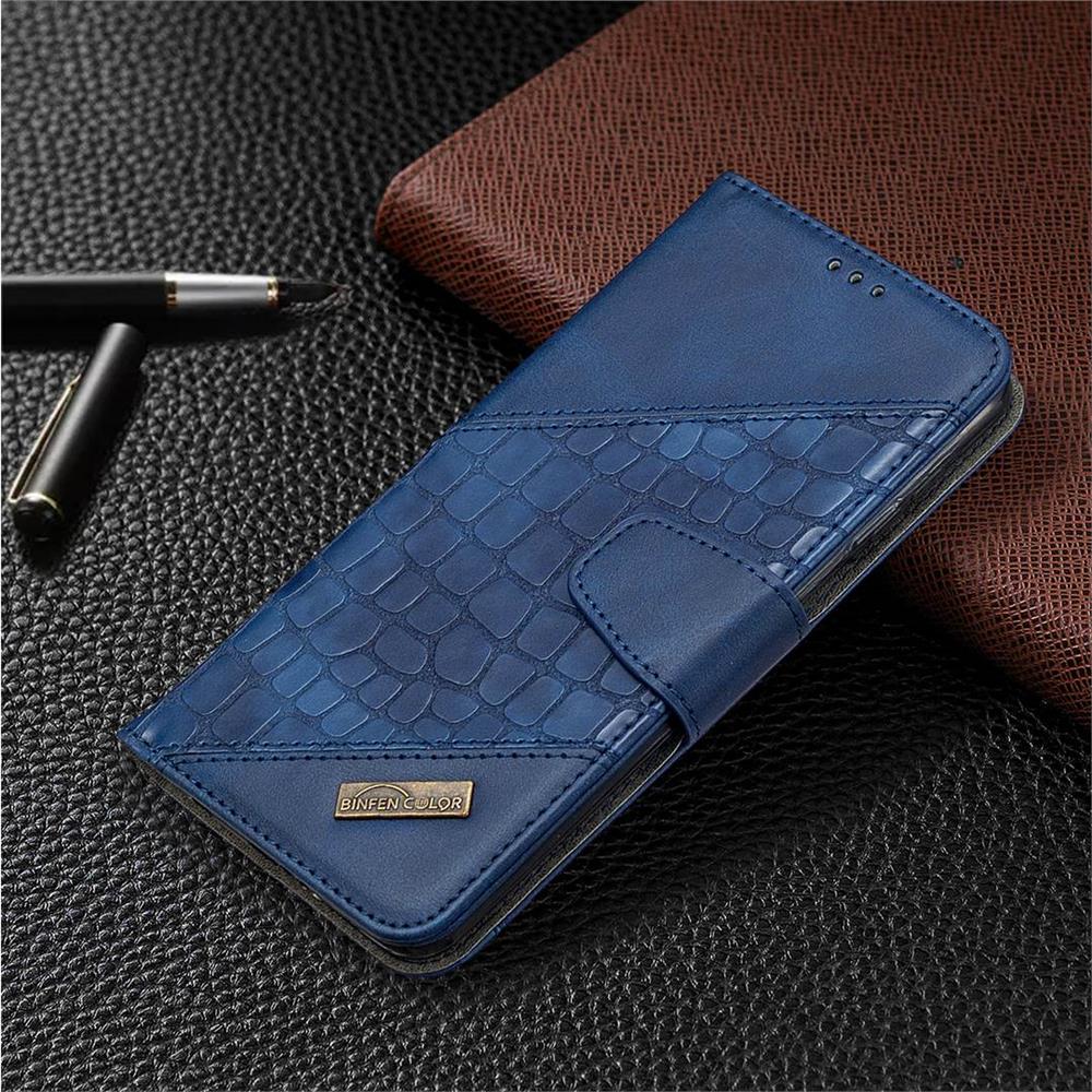 Couleur Binfen BF04 Couverture de Cas de Téléphone de Portefeuille en Cuir à Coutures de Couleur Crocodile