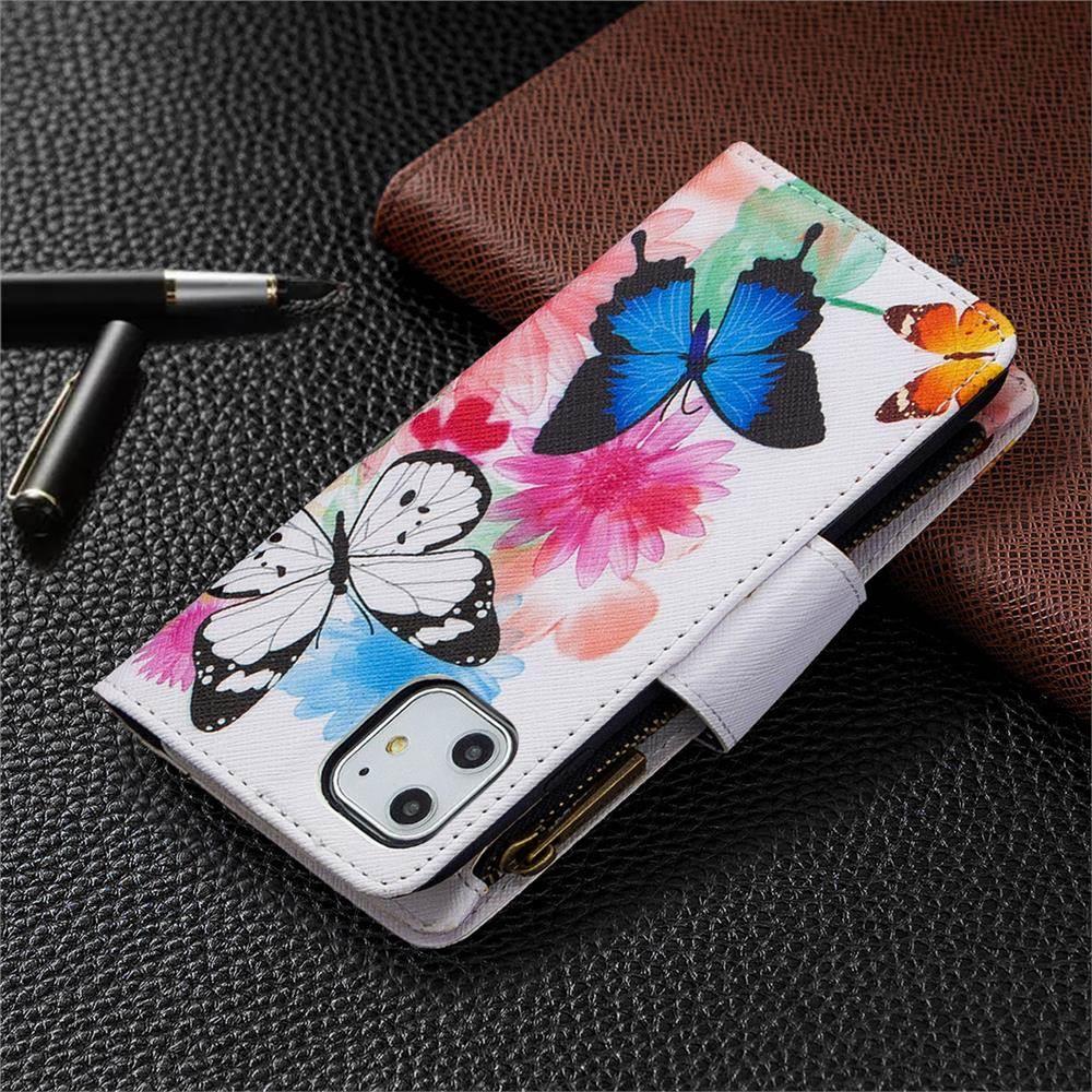 Binfen Color BF03 Padrão de borboletas voadoras vívidas Zipper Multifunction Leather Phone Wallet Case Cover