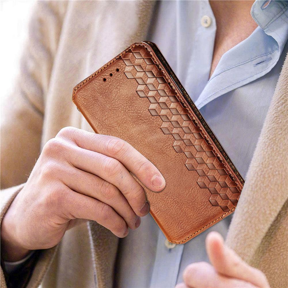 Capa de bolsa tipo carteira estilo negócios slim fashion magnética sucção automática de couro