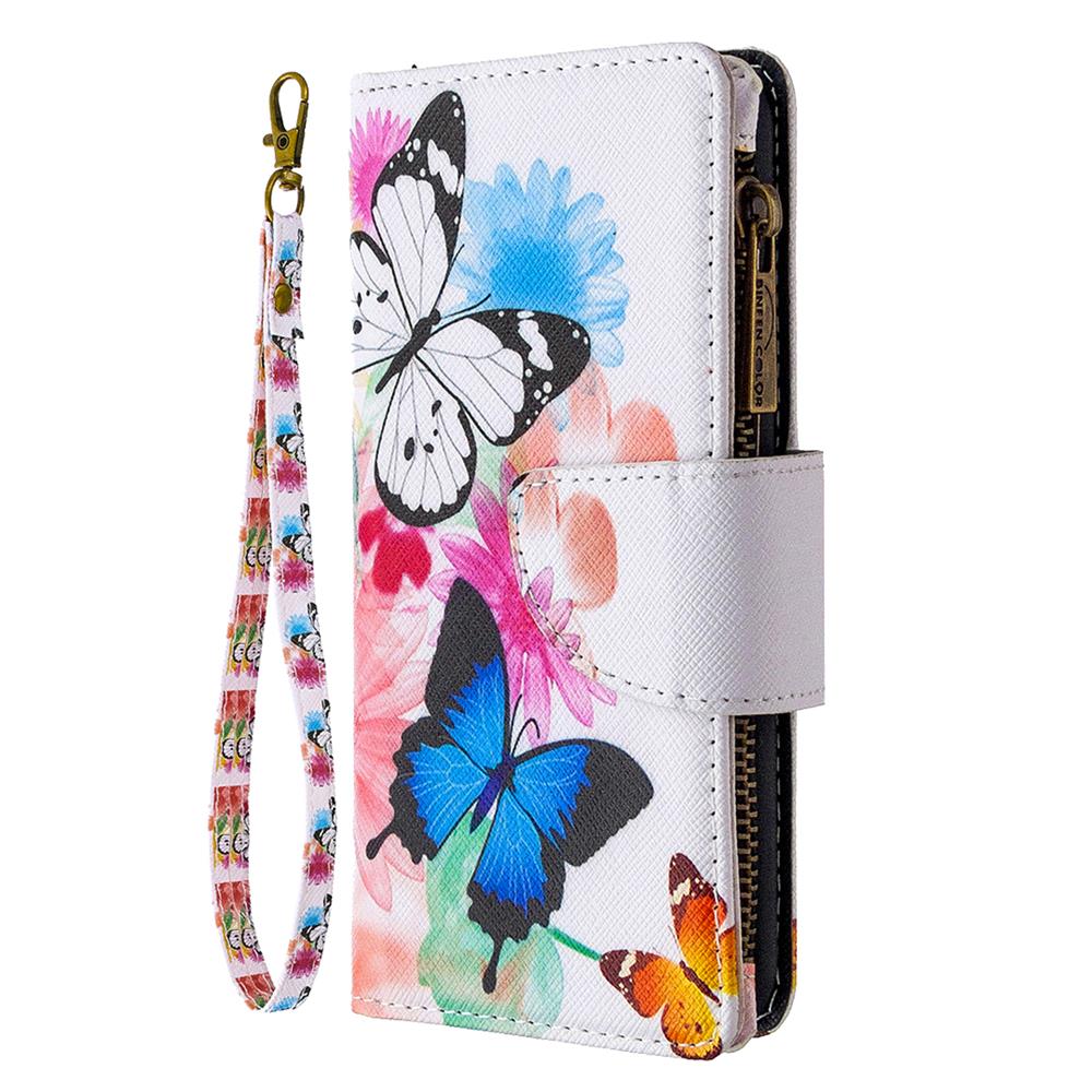 Binfen Color BF03 Padrão de borboletas voadoras vívidas Zipper Multifunction Leather Phone Wallet Case Cover