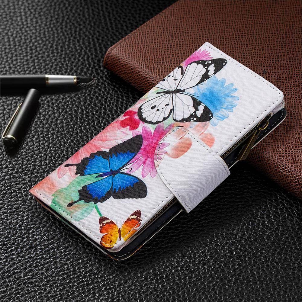 Binfen Color BF03 Padrão de borboletas voadoras vívidas Zipper Multifunction Leather Phone Wallet Case Cover