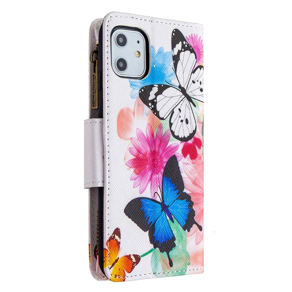 Binfen Color BF03 Padrão de borboletas voadoras vívidas Zipper Multifunction Leather Phone Wallet Case Cover
