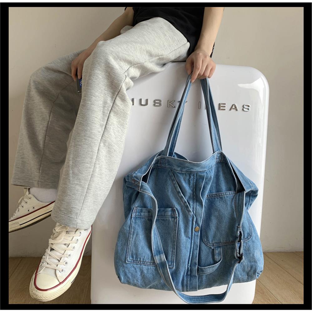 Large Size Jean Shoulder Crossbody Bags Fashion Denim Schoolbag Shopping Bags Women Bags Ladies Handbags Travelling Bags