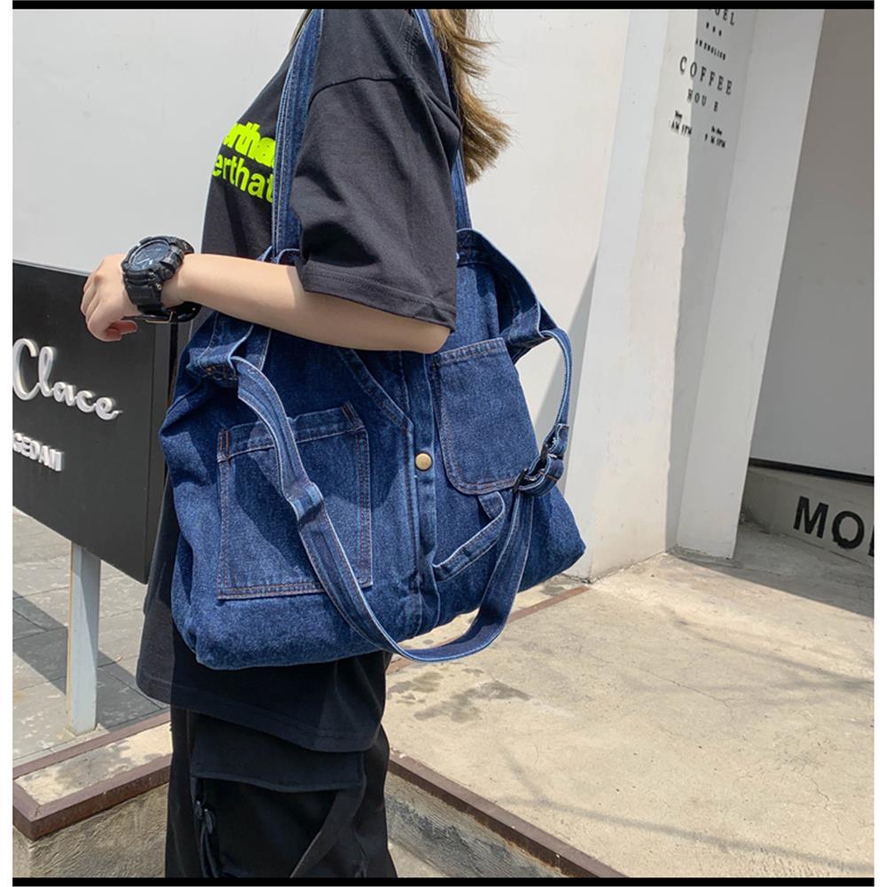 Large Size Jean Shoulder Crossbody Bags Fashion Denim Schoolbag Shopping Bags Women Bags Ladies Handbags Travelling Bags