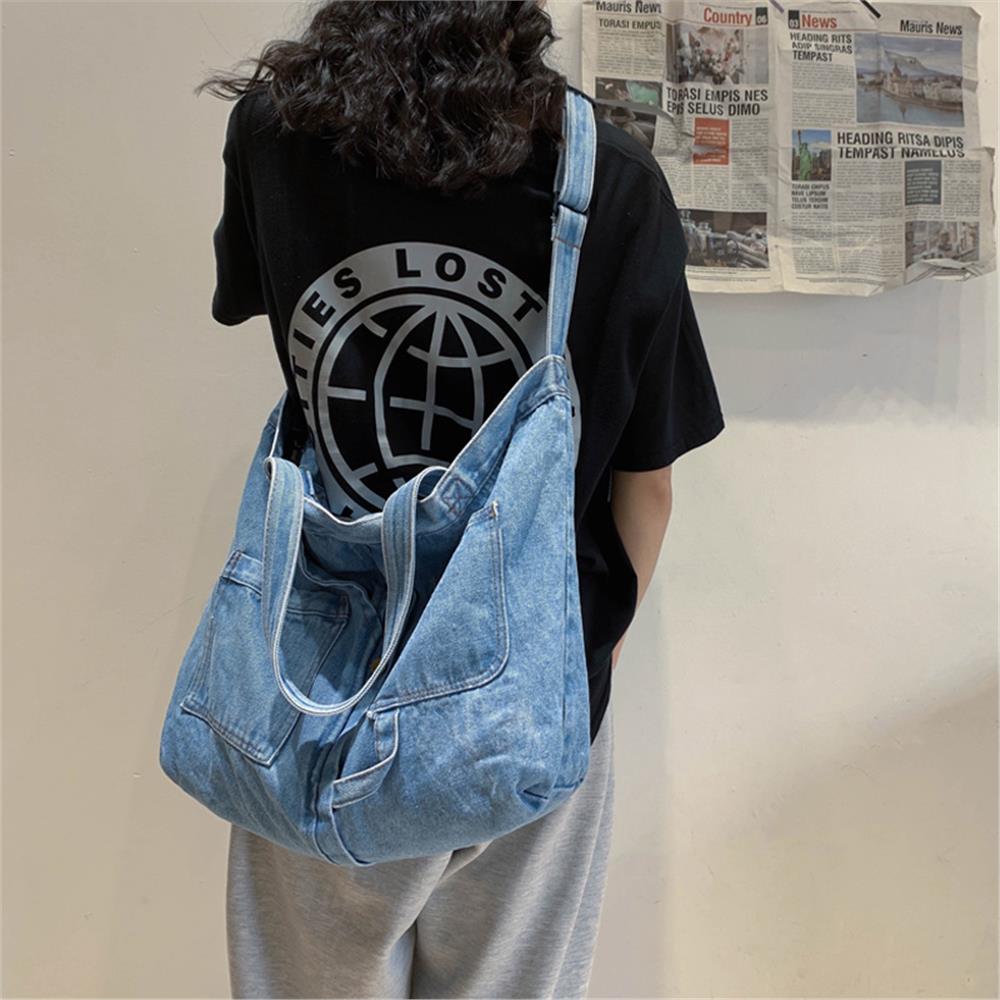 Large Size Jean Shoulder Crossbody Bags Fashion Denim Schoolbag ...