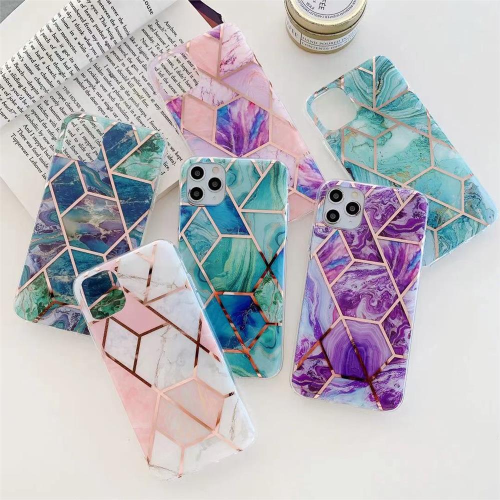 Marble Pattern Gilded Electroplating Protective Case Cover for iPhone and Samsung Phones