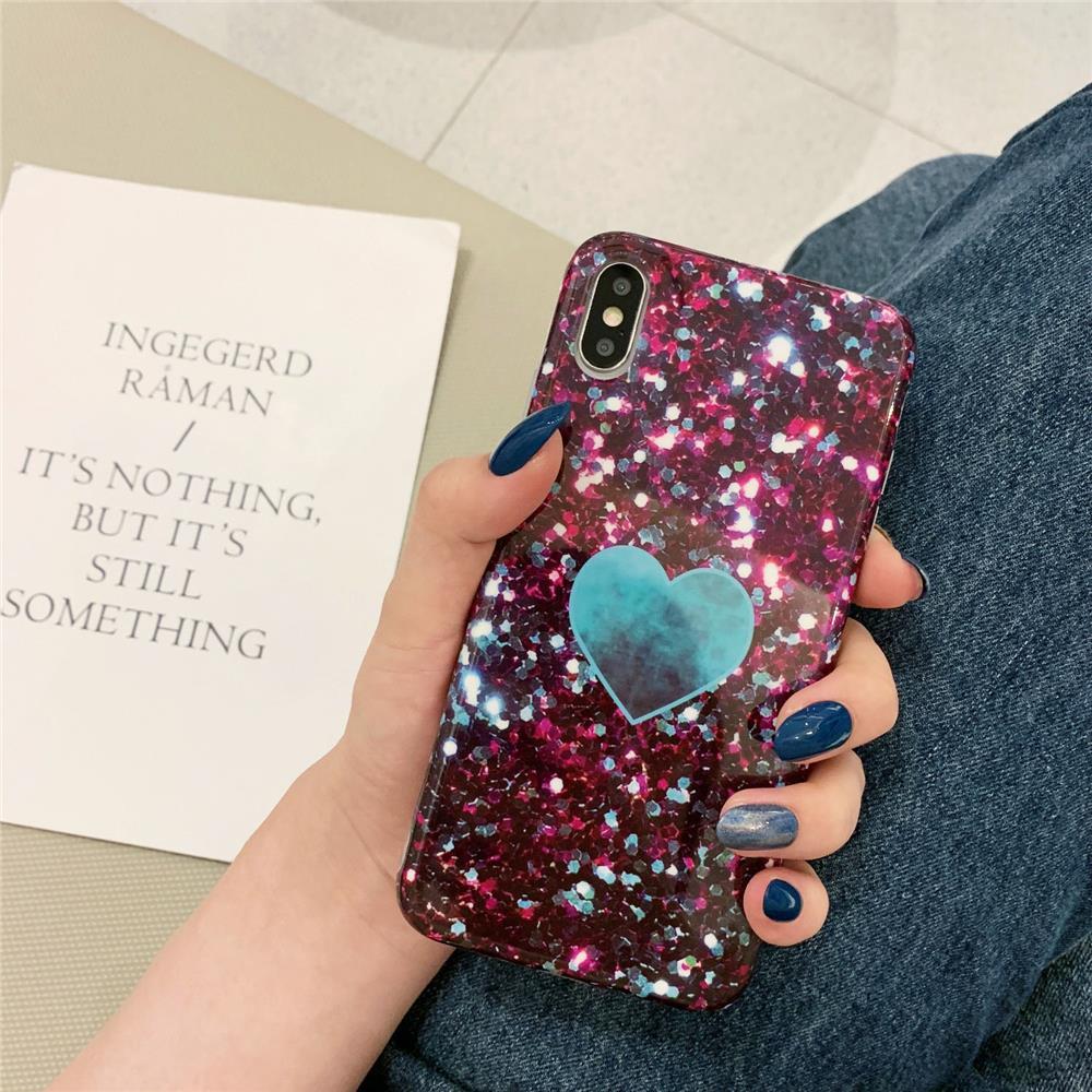 Glitter Heart Marble Slim Shockproof Flexible Bumper Soft Rubber Silicone Cover Phone Case